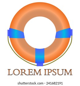 Vector icon. Orange  lifebuoy wish rope isolated on white background.