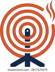 Vector icon of an orange spiral mosquito repellent coil on a dark stand with smoke wisps.
