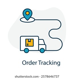 Vector icon for order tracking in online shopping. Represents real-time delivery updates and shipment tracking.