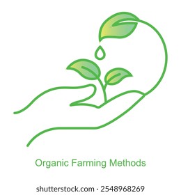 Ícone de vetor para Métodos de Agricultura Orgânica com Elementos Folha e Natureza. Focada na agricultura livre de pesticidas com práticas agrícolas vegetais e naturais.