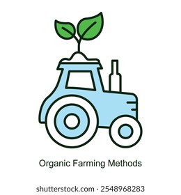 Vector icon for Organic Farming Methods with Plant and Soil Symbols. Depicts eco-friendly farming techniques with plants growing in healthy soil, emphasizing sustainability.