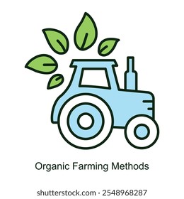 Vector icon for Organic Farming Methods with Plant and Soil Symbols. Depicts eco-friendly farming techniques with plants growing in healthy soil, emphasizing sustainability.