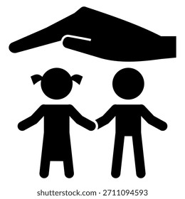Vector icon for an orphanage depicting a hand protecting children
