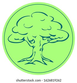 Vector icon, outline tree in green circle