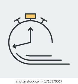 Vektorillustration Symbol des umrissenen Weckers mit Uhrenhänden und klingelnder Glocke oben. Es stellt ein Konzept für Zeitmanagement, Timer, Countdown, Zeitplan dar. Auch kann als Logo, Symbol oder Abzeichen verwendet werden