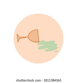 Vector icon with an overturned glass in a flat style. A drink spilled from a glass on a colored circle. For designing web pages, banners, etc.