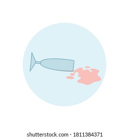 Vector icon with an overturned glass in a flat style. A drink spilled from a glass on a colored circle. For designing web pages, banners, etc.