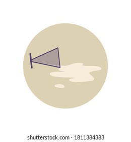 Vector icon with an overturned glass in a flat style. A drink spilled from a glass on a colored circle. For designing web pages, banners, etc.
