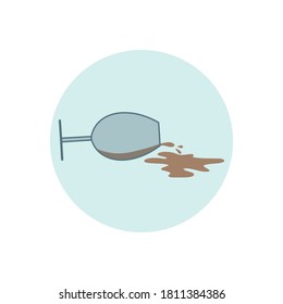 Vector icon with an overturned glass in a flat style. A drink spilled from a glass on a colored circle. For designing web pages, banners, etc.