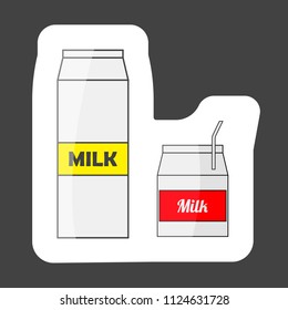 Vector icon of a package of milk. Set of two packages of milk colored sticker. Layers grouped for easy editing illustration. For your design.