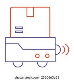 Ícone de vetor para Pacote com sinal sem fio. Ícone desenhado à mão de um pacote emitindo um sinal sem fio para logística e rastreamento inteligentes.