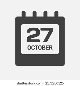 Vektorsymbol Seite Kalendertag - 27. Oktober. Monatswochentag Sonntag, Montag, Dienstag, Mittwoch, Donnerstag, Freitag, Samstag. Datum Herbstferien in Ocotber. Nummer siebenundzwanzig