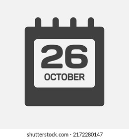 Día del calendario de la página del icono del vector - 26 de octubre. Mes día de la semana Domingo, Lunes, Martes, Miércoles, Jueves, Viernes, Sábado. Festividades de otoño en octubre. Número veintiséis