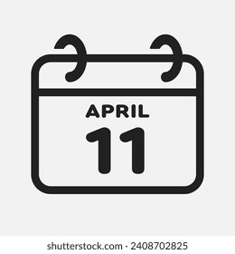 Vector icon page calendar day of month - 11 April. 11th day of month - Sunday, Monday, Tuesday, Wednesday, Thursday, Friday, Saturday. Anniversary, reminder, plan, to-do list. Calender on the wall