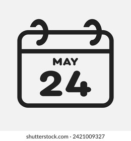 Icono del vector página calendario día del mes - 24 de mayo. 24º día del mes - domingo, lunes, martes, miércoles, jueves, viernes, sábado. Aniversario, recordatorio, plan, lista de tareas pendientes. Calender en la pared