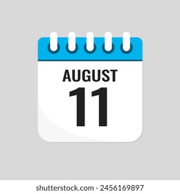Icono de Vector página calendario día del mes - 11 de agosto. Día 11 del mes: domingo, lunes, martes, miércoles, jueves, viernes, sábado. Aniversario, recordatorio, Plan, lista de tareas. Calendario en la pared