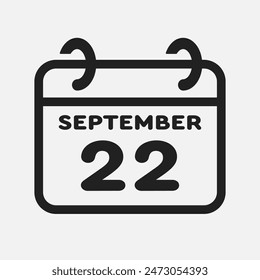 Vektorgrafik-Symbol-Seite Kalendertag des Monats - 22. September. 22. Tag des Monats - Sonntag, Montag, Dienstag, Mittwoch, Donnerstag, Freitag, Samstag. Jahrestag, Erinnerung, Paket, Aufgabenliste. Kalander an der Wand