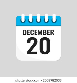 Vector icono de página día calendario del mes - 20 de diciembre. Día 20 del mes - Domingo, Lunes, Martes, Miércoles, Jueves, Viernes, Sábado. Aniversario, recordatorio, Plan, lista de cosas por hacer. Calendario en la pared