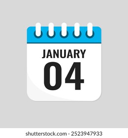 Vector icon page calendar day of month - 4 January. 4th day of month - Sunday, Monday, Tuesday, Wednesday, Thursday, Friday, Saturday. Anniversary, reminder, plan, to-do list. Calender on the wall