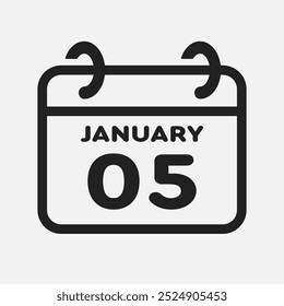 Vetor ícone página calendário dia do mês - 5 de janeiro. 5º dia do mês - domingo, segunda, terça, quarta, quinta, sexta, sábado. Aniversário, lembrete, plano, lista de tarefas. Calendário na parede