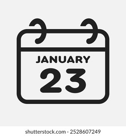 Vector icon page calendar day of month - 23 January. 23th day of month - Sunday, Monday, Tuesday, Wednesday, Thursday, Friday, Saturday. Anniversary, reminder, plan, to-do list. Calender on the wall