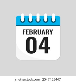 Vector icono página calendario día del mes - 4 de febrero. 4º día del mes - Domingo, Lunes, Martes, Miércoles, Jueves, Viernes, Sábado. Aniversario, recordatorio, Plan, lista de cosas por hacer. Calendario en la pared