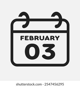 Vector icon page calendar day of month - 3 February. 3th day of month - Sunday, Monday, Tuesday, Wednesday, Thursday, Friday, Saturday. Anniversary, reminder, plan, to-do list. Calender on the wall