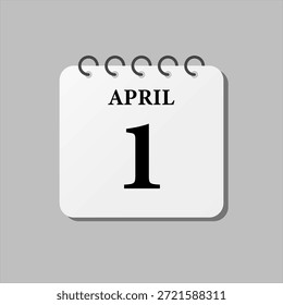 Vector icon page calendar day of month - 1st April. The first day of month, week minimal style. Calendar on the wall for plan, to-do list. Sunday, Monday, Tuesday, Wednesday, Thursday, Friday Saturday