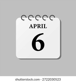 Vector icono de la página del día calendario del mes - 6 de abril. El sexto día de la semana, estilo minimalista. Calendario en la pared para el Plan, lista de tareas pendientes. Domingo, lunes, martes, miércoles, jueves, viernes y sábado