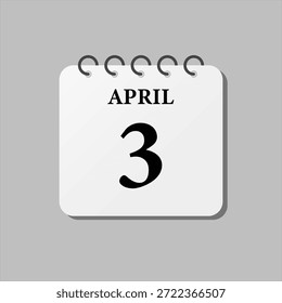 Vector icono de la página día calendario del mes - 3 de abril. El tercer día de la semana, estilo minimalista. Calendario en la pared para el Plan, lista de tareas pendientes. Domingo, lunes, martes, miércoles, jueves, viernes y sábado