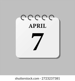 Vector icono de la página del día calendario del mes - 7 de abril. El séptimo día del mes, semana estilo minimalista. Calendario en la pared para el Plan, lista de tareas pendientes. Domingo, lunes, martes, miércoles jueves viernes sábado