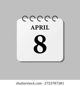Vector icono de la página del día calendario del mes - 8 de abril. El octavo día de la semana, estilo minimalista. Calendario en la pared para el Plan, lista de tareas pendientes. Domingo, Lunes, Martes, Miércoles, Jueves Viernes Sábado