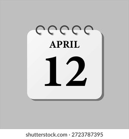 Vector icono de la página del día calendario del mes - 12 de abril. El duodécimo día del mes, semana de estilo minimalista. Calendario en la pared para el Plan, lista de tareas pendientes. Domingo, lunes, martes miércoles jueves viernes sábado