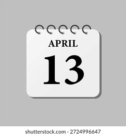 Vector de la página de iconos día calendario del mes - 13 de abril. Decimotercer día de mes, semana estilo minimalista. Calendario en la pared para el Plan, lista de tareas pendientes. Domingo, lunes, martes, miércoles jueves viernes sábado