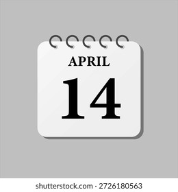 Vector icono de la página del día calendario del mes - 14 de abril. Decimocuarto día de mes, semana estilo minimalista. Calendario en la pared para el Plan, lista de tareas pendientes. Domingo, lunes, martes, miércoles jueves viernes sábado
