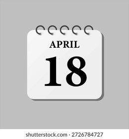Vector icono de la página del día calendario del mes - 18 de abril. Decimoctavo día del mes, semana de estilo minimalista. Calendario en la pared para el Plan, lista de tareas pendientes. Domingo, lunes, martes, miércoles jueves viernes sábado