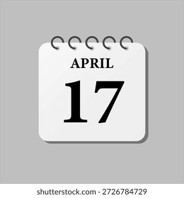 Vector icono de la página del día calendario del mes - 17 de abril. Decimoséptimo día del mes, semana estilo minimalista. Calendario en la pared para el Plan, lista de tareas pendientes. Domingo, lunes, martes miércoles jueves viernes sábado