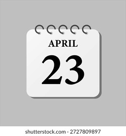 Día del mes, 23 de abril, en la página de iconos de Vector. Veintitrés días del mes, semana estilo mínimo. Calendario en la pared para el Plan, lista de tareas pendientes. Domingo, lunes, martes miércoles jueves viernes sábado
