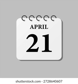Día del mes, 21 de abril, en la página de iconos de Vector. Veintiuno día del mes, semana estilo minimalista. Calendario en la pared para el Plan, lista de tareas pendientes. Domingo, lunes, martes miércoles jueves viernes sábado