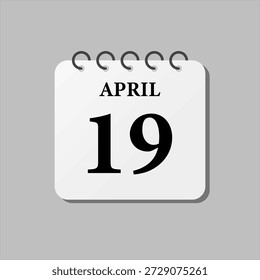 Kalendertag des Monats - 19. April. Neunzehnten Tag des Monats, Woche minimalen Stil. Kalender an der Wand für Plan, Aufgabenliste. Sonntag, Montag, Dienstag, Mittwoch Donnerstag Freitag Samstag