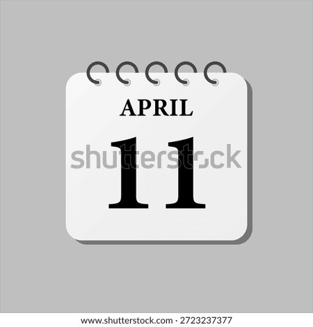 Vector icon page calendar day of month - 11th April. Eleventh day of month, week minimal style. Calendar on the wall for plan, to-do list. Sunday, Monday, Tuesday, Wednesday, Thursday, Friday Saturday
