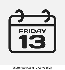 Ícone vetor página calendário - sexta-feira 13. Modelo do pictograma para atenção, lembrete, programação, planejamento. Ilustração vetorial é um dia de azar do ano. Calendário no mural para data, lista de tarefas