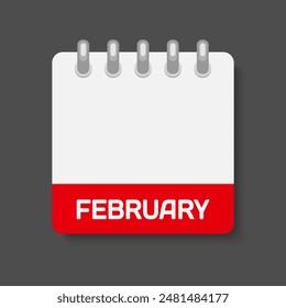 Vector icon page calendar month - February. Vector icon illustration flat minimal style. Date list of month, to-do list. Calendar on the wall. Pictogram of schedule and planning. Empty space