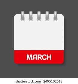 Icono de Vector página mes calendario - Marzo. Ilustración de ícono de Vector estilo plano mínimo. Lista de fechas del mes, lista de tareas pendientes. Calendario en la pared. Pictograma de programación y planificación. Espacio vacío