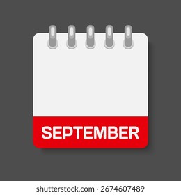 Vector icon page calendar month - September. Vector icon illustration flat minimal style. Date list of month, to-do list. Calendar on the wall. Pictogram of schedule and planning. Empty space