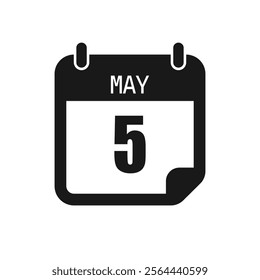 Vector icon page day calendar - 5 May. Pictogram template for anniversary, reminder, schedule, planning. Simple illustration reminder 5th day of month. Calendar on the wall for date, to-do list