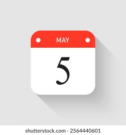 Vector icon page day calendar - 5 May. Pictogram template for anniversary, reminder, schedule, planning. Simple illustration reminder 5th day of month. Calendar on the wall for date, to-do list