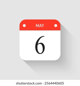 Vector icon page day calendar - 6 May. Pictogram template for anniversary, reminder, schedule, planning. Simple illustration reminder 6th day of month. Calendar on the wall for date, to-do list