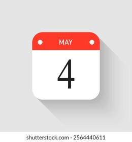 Vector icon page day calendar - 4 May. Pictogram template for anniversary, reminder, schedule, planning. Simple illustration reminder 4th day of month. Calendar on the wall for date, to-do list