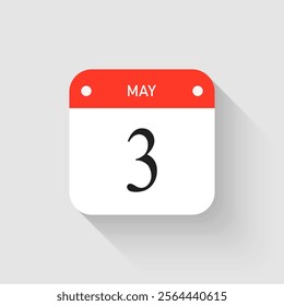 Vector icon page day calendar - 3 May. Pictogram template for anniversary, reminder, schedule, planning. Simple illustration reminder 3rd day of month. Calendar on the wall for date, to-do list